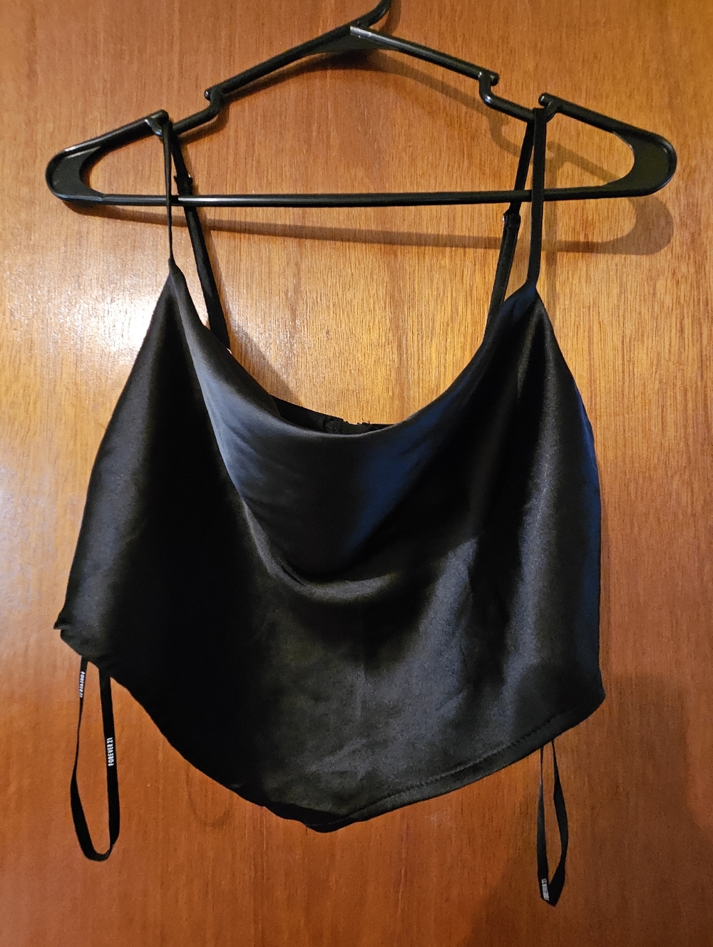Forever 21 Satin Cowl Neck Black Crop Top